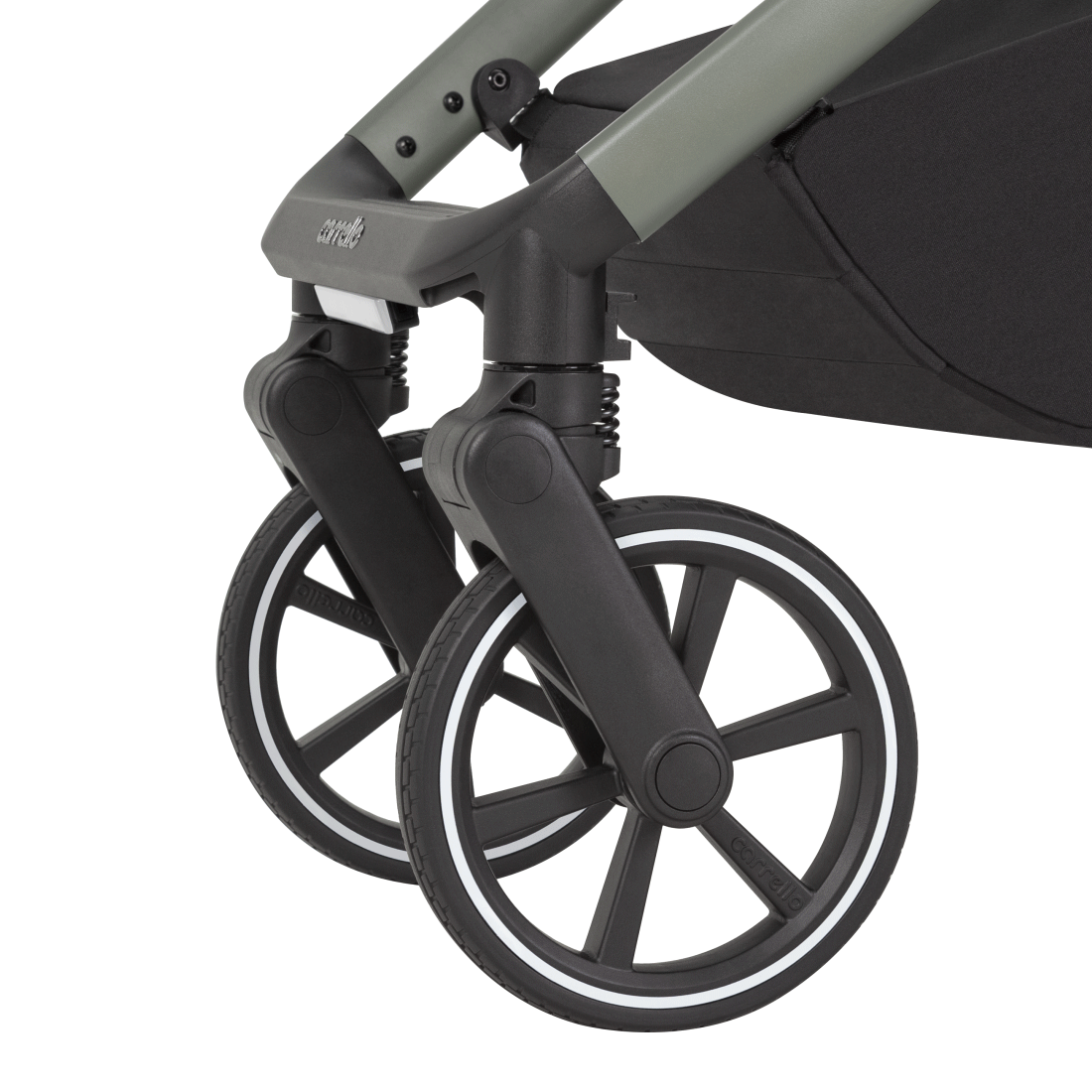 Универсальная коляска Omega 2 в 1 Deluxe 2025 ANIM Передние колёса с автоматической фиксацией в положении «прямо», поворотные на 360°. Все колёса быстросъемные.